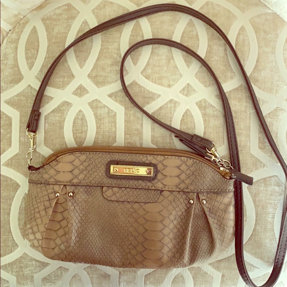 RELIC reptile print brown crossbody bag.